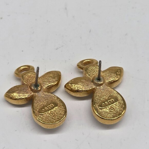 Avon Gold-Tone & Faux Pearl Earrings With Clear Crystal Accents 1" - Picture 2 of 3